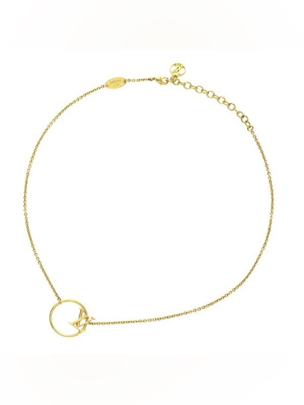Louis Vuitton Gold Circle Pendant Necklace with LV Accent